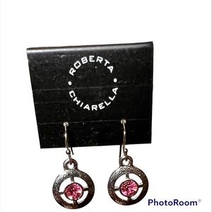 Roberta Chirarella drop earring, silver tone w/pink crystal center 1/2” NWT